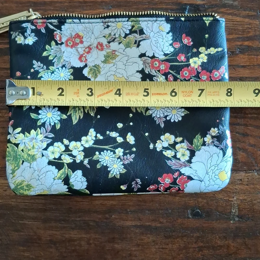 Big Buddha Black Floral Zip Cosmetic Bag with Gold Zip Pull